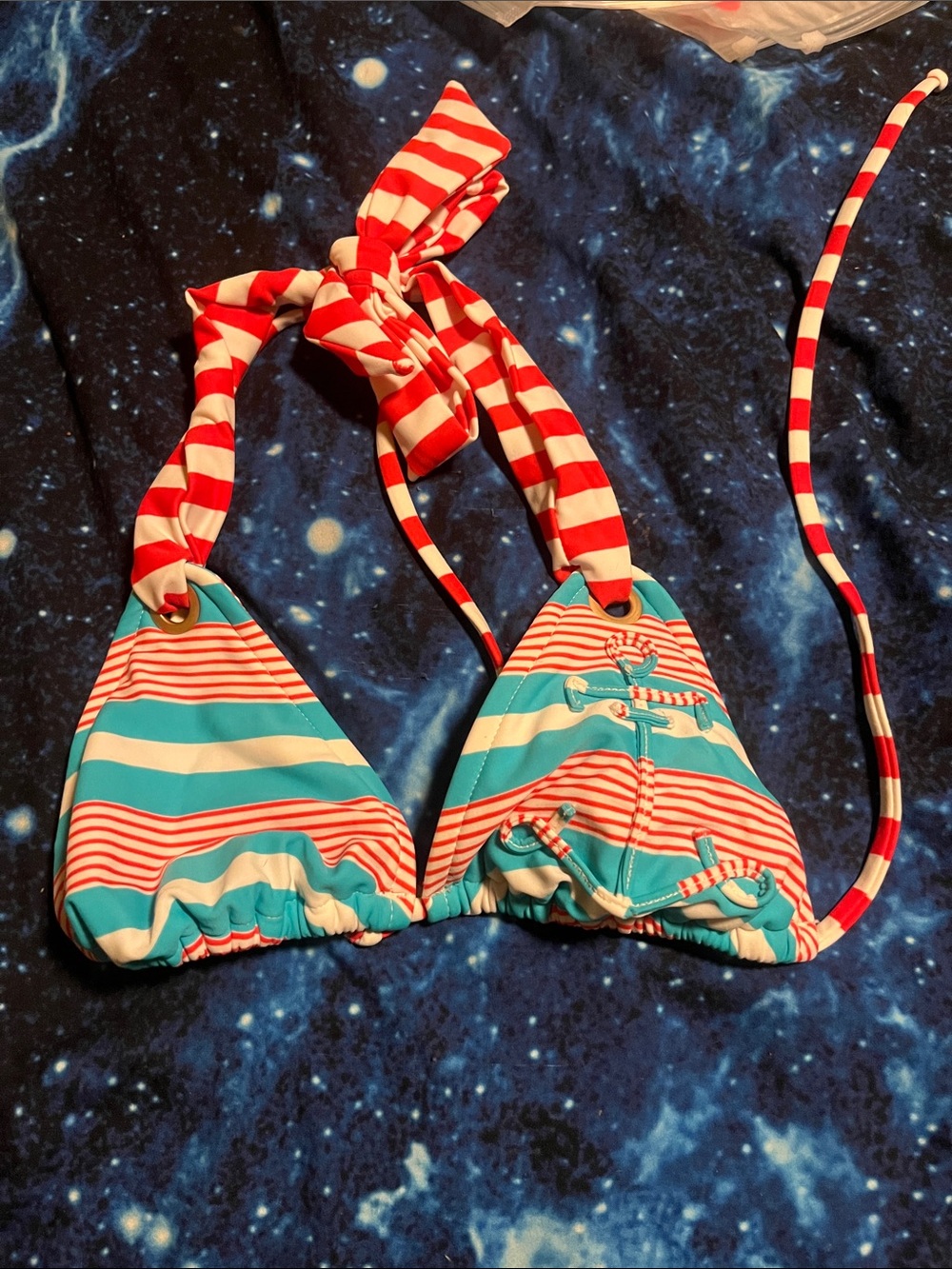 Woman’s Striped Halter Swim Top - Blue & Red